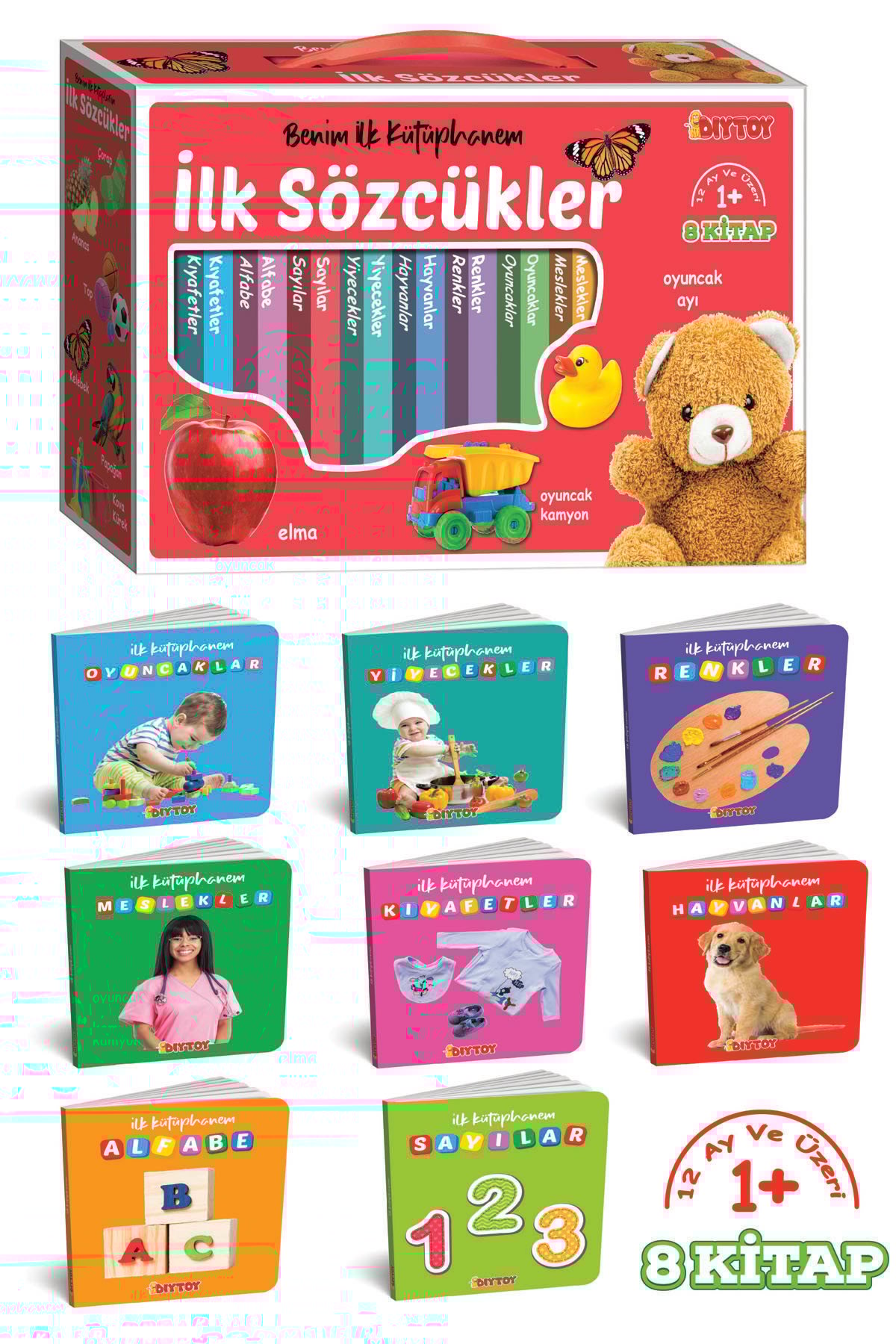 DİYTOY İlk Kütüphanem - 8'li Mini Kitap Seti | İlk Sözcükler | Eğitici ve Eğlenceli Bebek Kitapları