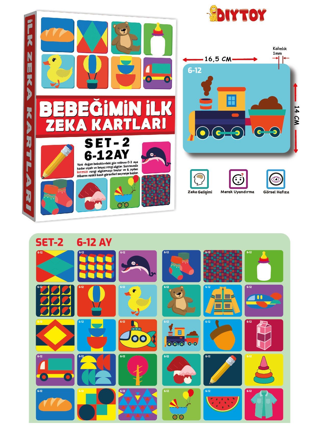 DİYTOY Bebeğimin İlk Zeka Kartları Set 2 | 6-12 Ay Eğitici Kartlar | Yüksek Kontrastlı Kartlar ile Bebeklerin Görsel Gelişimini Destekleyin