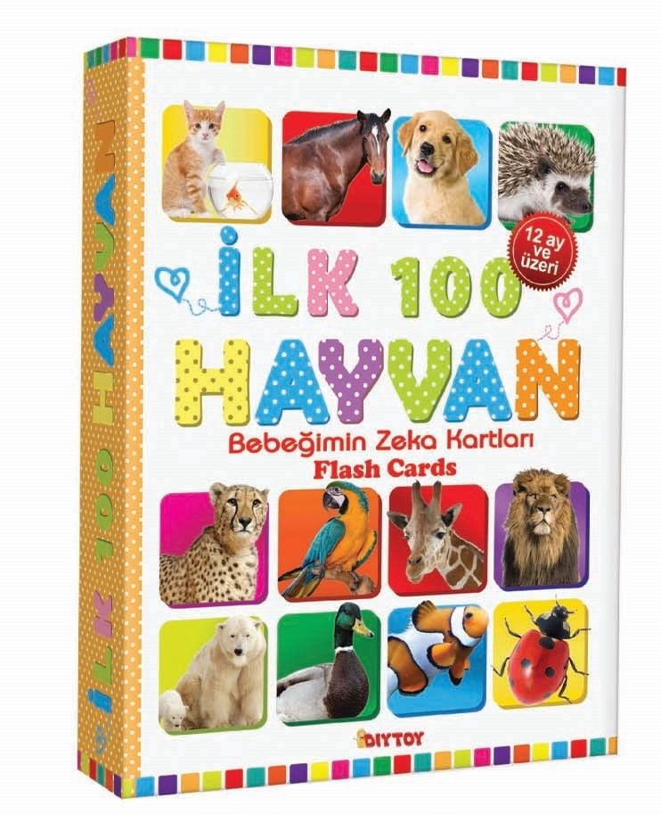 DİYTOY İlk 100 Hayvan Zeka Kartları - 12 Ay ve Üzeri, Erken Konuşma Becerileri İçin Flash Kart Seti