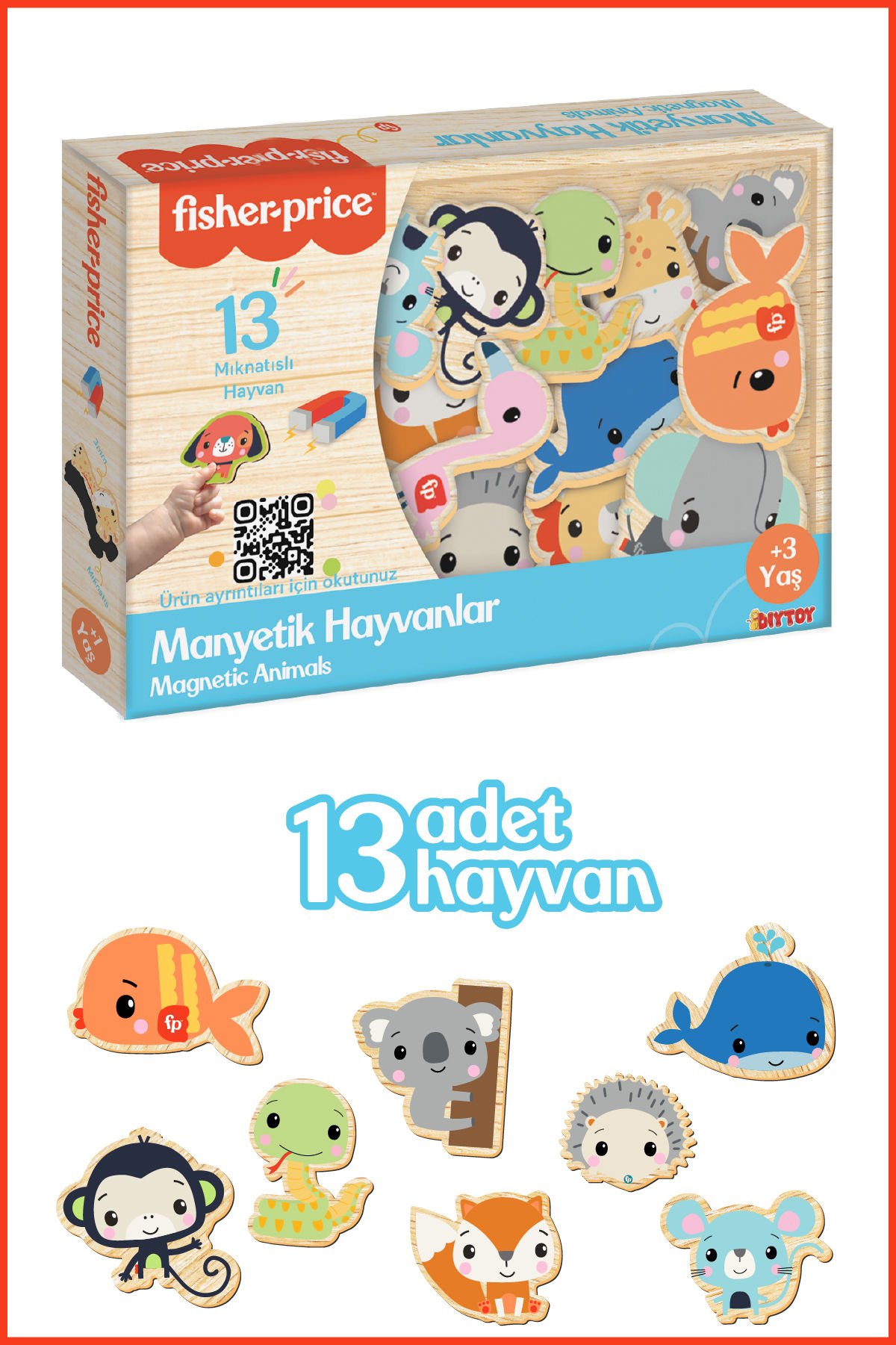 Fisher-Price 13 Mıknatıslı Hayvanlar Buzdolabı ve Metal Yüzeylere Yapışan Magnet Puzzle