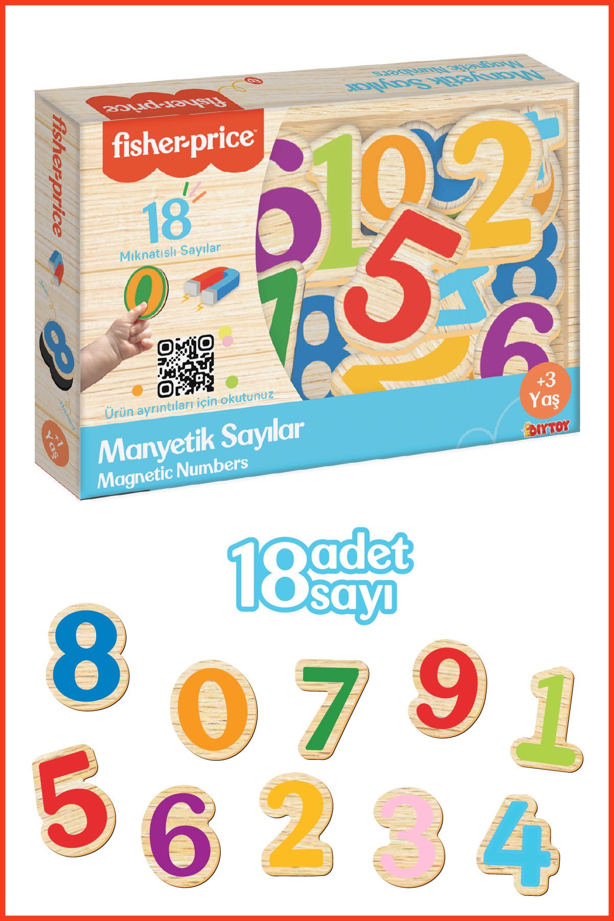 Fisher-Price 18 Mıknatıslı Sayılar Buzdolabı ve Metal Yüzeylere Yapışan Manyetik Puzzle