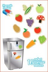Fisher-Price 16 Mıknatıslı Ahşap Görünümlü Meyve ve Sebzeler Buzdolabı ve Metal Yüzeylere Yapışan Magnet Puzzle