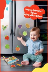 Fisher-Price 16 Mıknatıslı Ahşap Görünümlü Meyve ve Sebzeler Buzdolabı ve Metal Yüzeylere Yapışan Magnet Puzzle