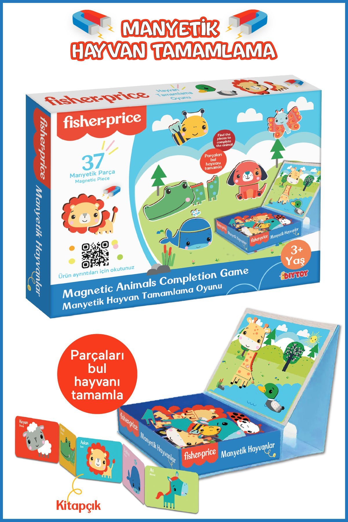 Fisher Price Manyetik Magnet Hayvanlar Tamamlama Oyunu - 37 Parça, Kitapçık ve Manyetik Kutu - 3+ Yaş