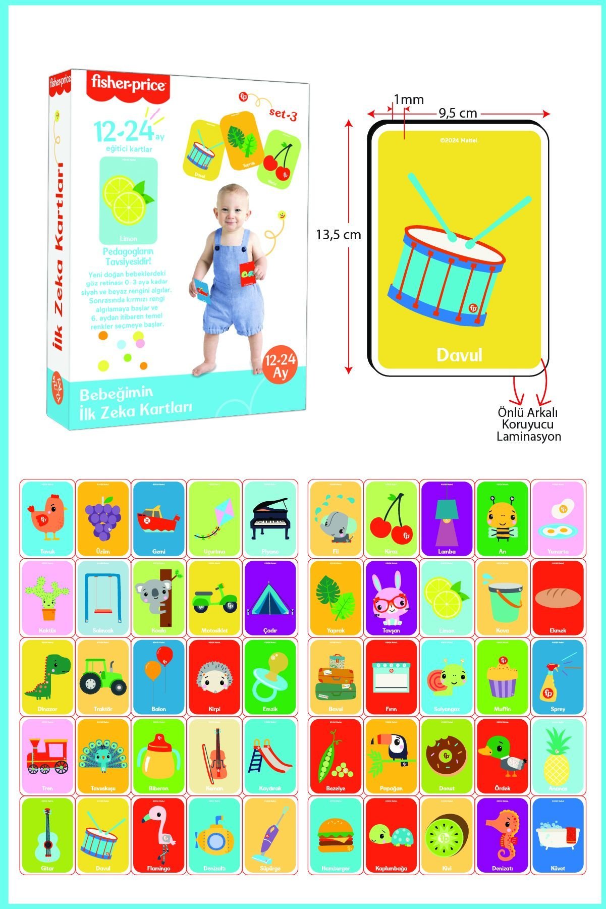 Fisher Price 12-24 Ay Set 3 Bebeğimin İlk Zeka Kartları - 15 Adet Çift Taraflı Renkli ve Eğitici Kartlar