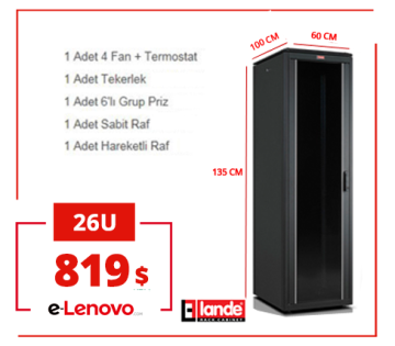 26U 600x1000x1342mm Lande DYNAmic Dikili Tip Rack Server Kabinet (PDDM2661)