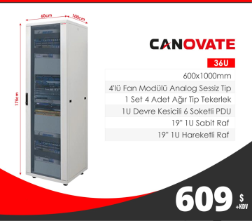 Canovate 36U 600x1000 Inorax-ST Serisi Dikili Tip 19'' Network Rack Kabinet