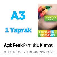 Açık Renkli Pamuklu Kumaş Transfer Kağıdı, Süblimasyon Kağıdı A3 (1 yaprak)