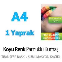 Koyu Renk Pamuklu Kumaş Transfer Baskı / Sublimasyon Kağıdı A4 - 1 Yaprak