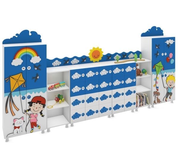 NEŞELİ ÇOCUKLAR FİGÜRLÜ DOLAP SETİ 380X35X180 CM