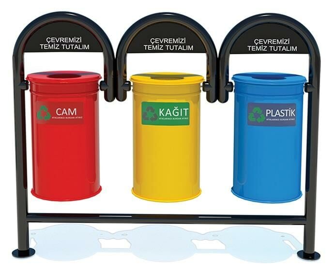 Çöp Kutusu 2 (Cam, Kağıt, Plastik) Trash Bin