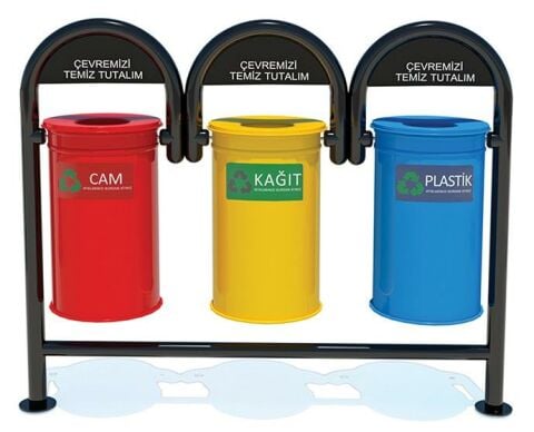 Çöp Kutusu 2 (Cam, Kağıt, Plastik) Trash Bin