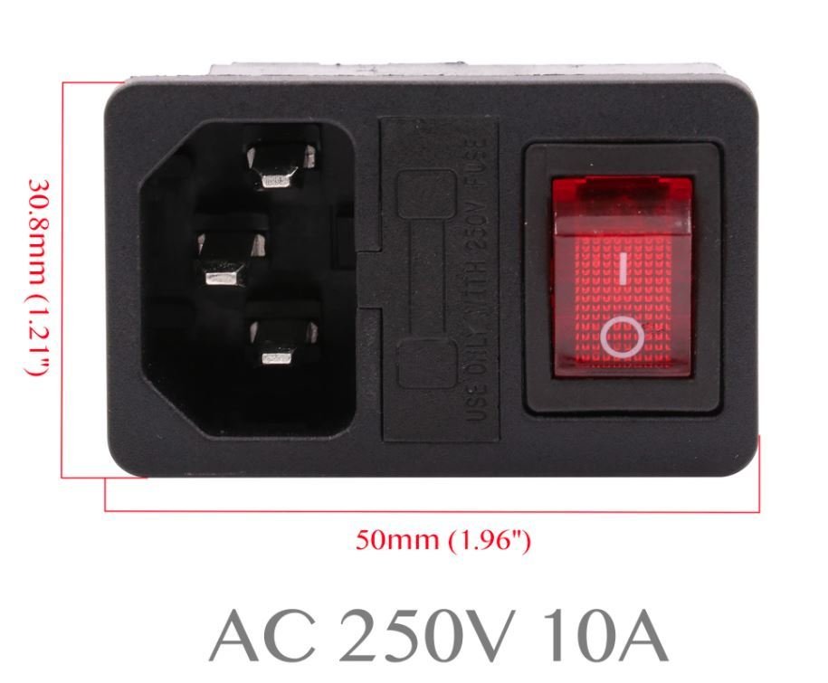 220 Volt Sigortalı Işıklı Giriş Soketi Tırnaklı Geçmeli 10 Amper