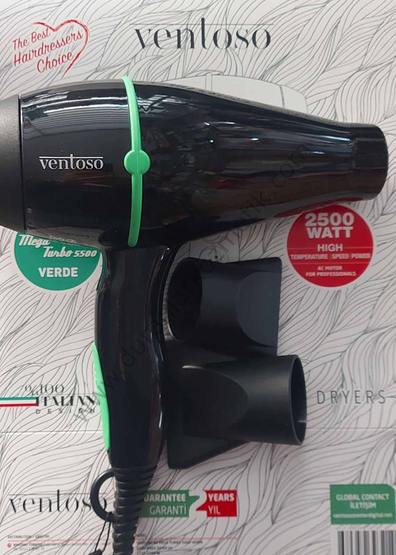 Ventoso V3 megaturbo 5500 verde 2500 watt profesyonel fön makinası