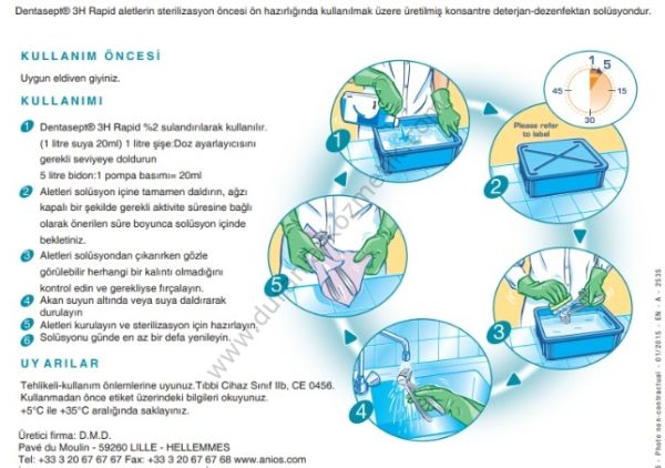Dentasept metal-plastik alet dezenfektanı 3Hrapid 5lt 250 litrekarışım