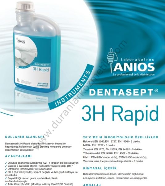 Dentasept metal-plastik alet dezenfektanı 3Hrapid 5lt 250 litrekarışım