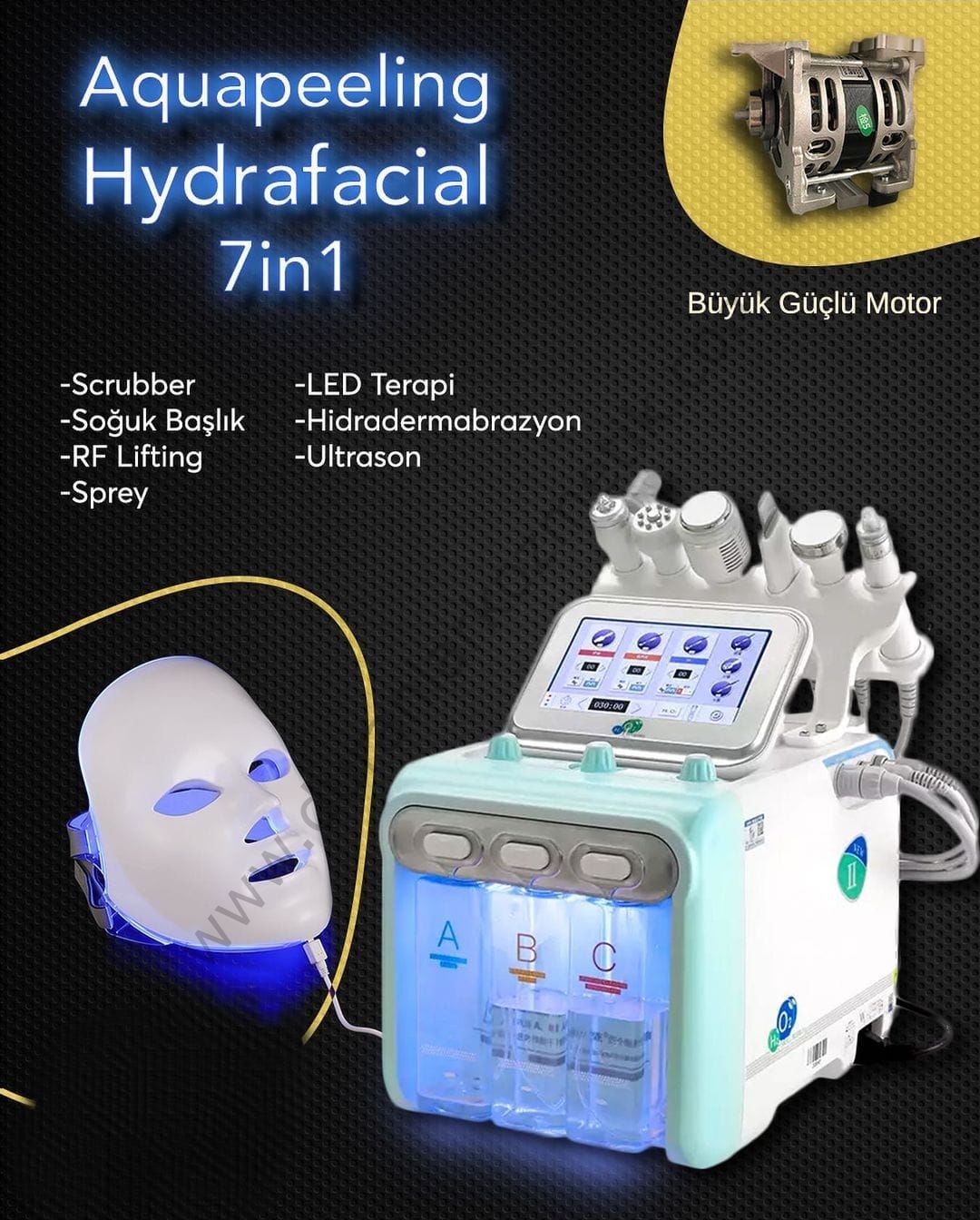 Hydrafacial cihazı 7in1 led maskeli çelik motorlu