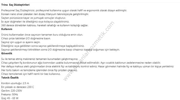 TRİNA SAÇ DÜZLEŞTİRİCİ (TİTANIUM) GENİŞ AĞIZ 0041