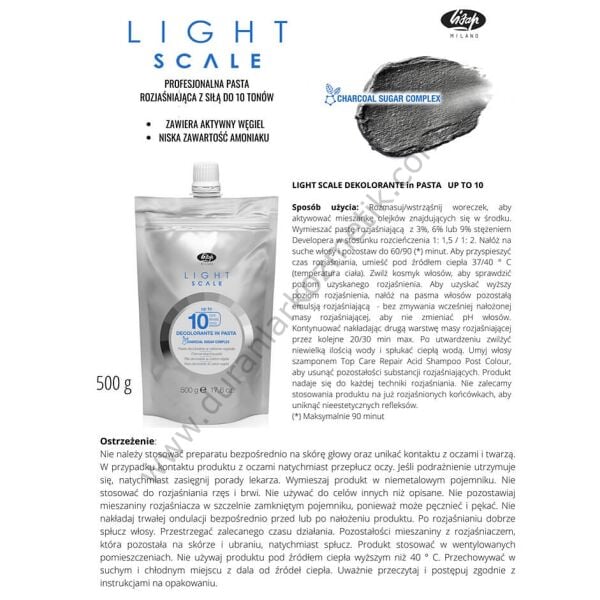 Lisap light scale saç açıcı 500 gr 10 tons decolorante in pasta carbon