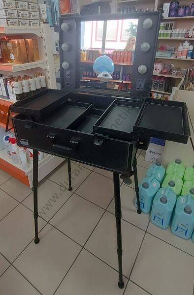Işıklı seyyar makyaj çantası-tezgahı deri kaplı BF-595T-B