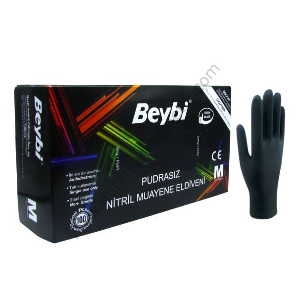 ELDİVEN NİTRİL SİYAH PUDRASIZ BEYBİ 100 ADET MEDİUM