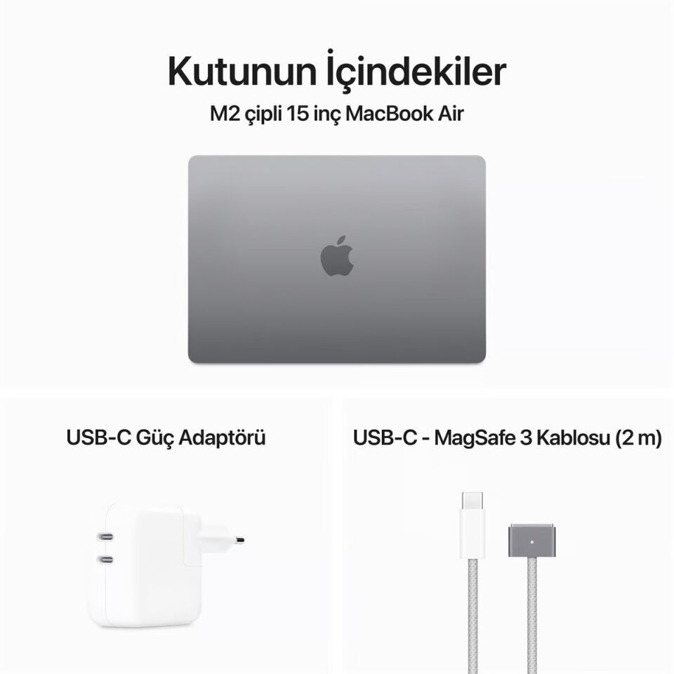 MacBook Air 15.3 inç M2 8C 10GPU 8 GB RAM 256 GB SSD Uzay Grisi (MQKP3TU/A)