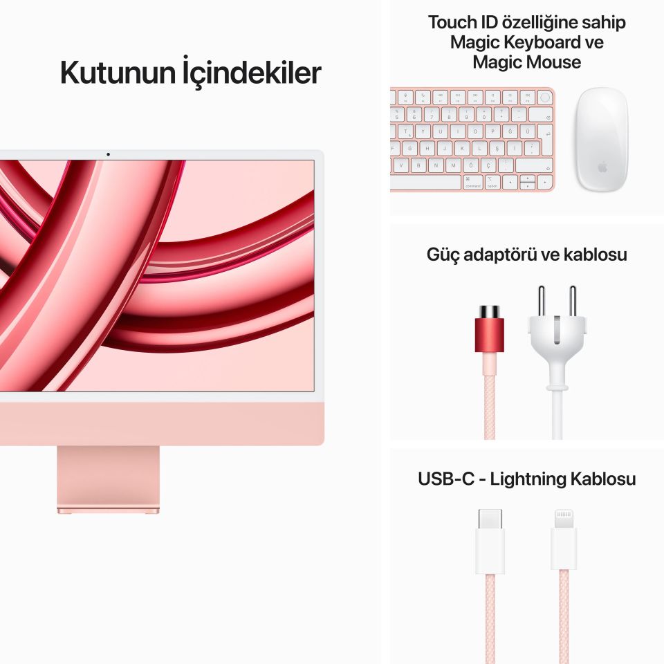 iMac 24 inç 4.5K M3 8C CPU 10C GPU 8GB RAM 512GB SSD Pembe (MQRU3TU/A)