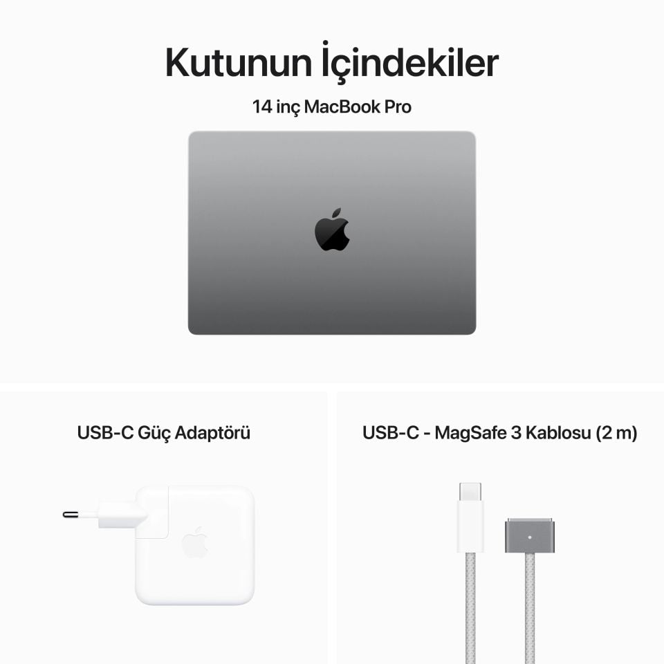 MacBook Pro 14 inç M3 8C CPU 10C GPU 8 GB RAM 1 TB SSD Uzay Grisi (MTL83TU/A)