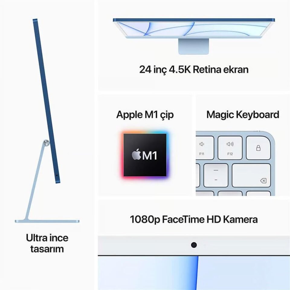 iMac 24 inç 4.5K M1 8C 8GB RAM 256GB SSD Gümüş (MGPC3TU/A)