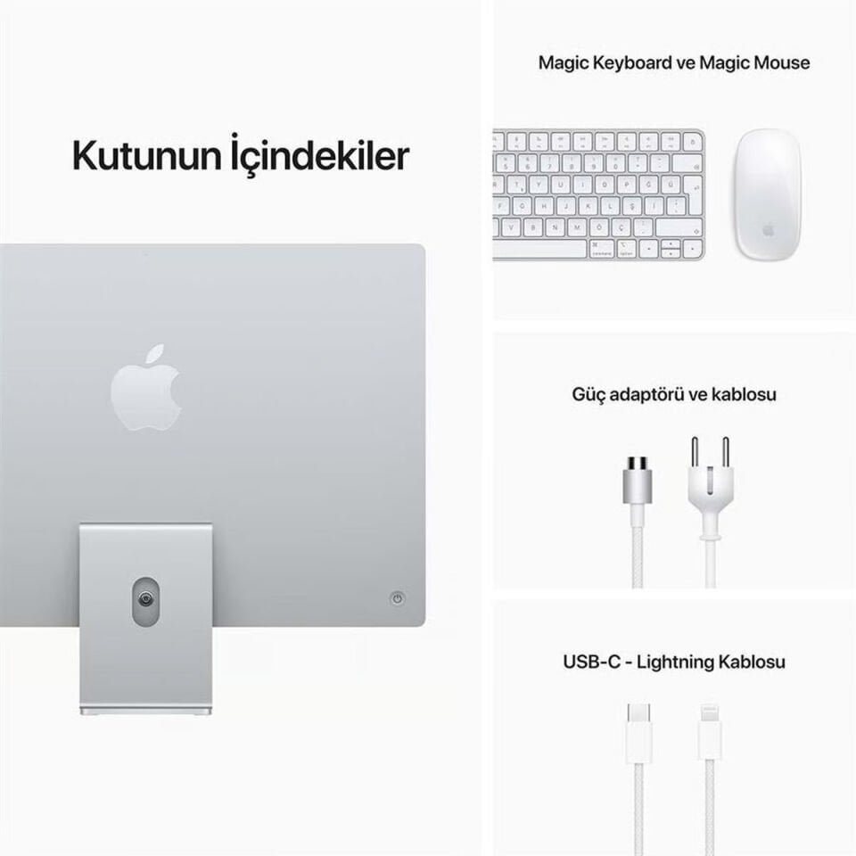 iMac 24 inç 4.5K M1 8C 8GB RAM 256GB SSD Gümüş (MGPC3TU/A)