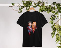 BK Gift Kişiye Özel Sevgililer Karikatürlü İkili Siyah T-shirt Seti, Sevgililer Hediye, Çift Hediyesi, Yıl Dönümü Hediyesi, Kişiye Özel Tişört-16