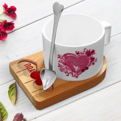 Kişiye Özel Sevgililer Günü Tasarımlı Ahşap Altlıklı Seramik Fincan - 2