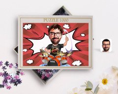 Kişiye Özel Erkek Baterist Karikatürlü 1000 Parça Profesyonel Puzzle-1