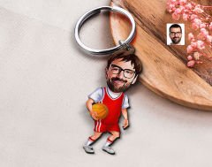 BK Gift Kişiye Özel Erkek Basketbol Karikatürlü Ahşap Anahtarlık-5 Sevgiliye Hediye, Arkadaşa Hediye, Doğum Günü Hediyesi