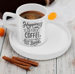 BK Gift Sunum Tabaklı Coffe Tasarımlı Kahve Fincanı-3, Sevgiliye Hediye, Aileye Hediye, Arkadaşa Hediye