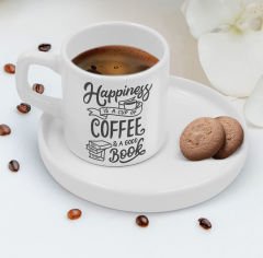 BK Gift Sunum Tabaklı Coffe Tasarımlı Kahve Fincanı-3, Sevgiliye Hediye, Aileye Hediye, Arkadaşa Hediye