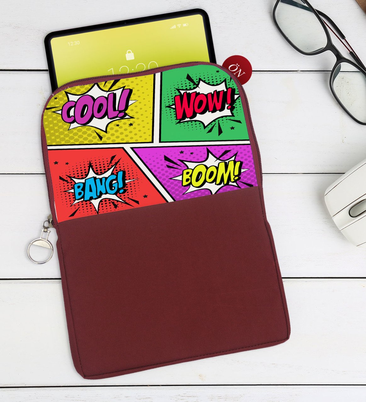 BK Gift Pop Art Tasarımlı Taşınabilir Koruyucu Tablet Kılıfı & Organizer Çanta - Bordo-2