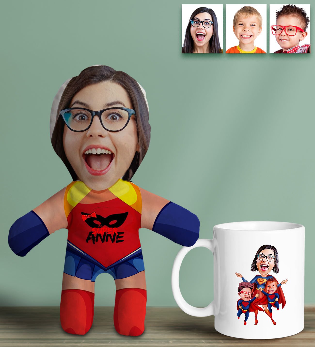 BK Gift Kişiye Özel Fotoğraflı Süper Anne Bebek Yastık ve Kupa Bardak Hediye Seti-3, Anneye Hediye, Anneler Günü Hediyeleri