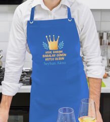 BK Gift Kişiye Özel İsimli Babalar Günü Tasarımlı Profesyonel Mavi Mutfak Önlüğü-4, Aşçı Önlüğü, Şef Önlüğü, Babaya Hediye