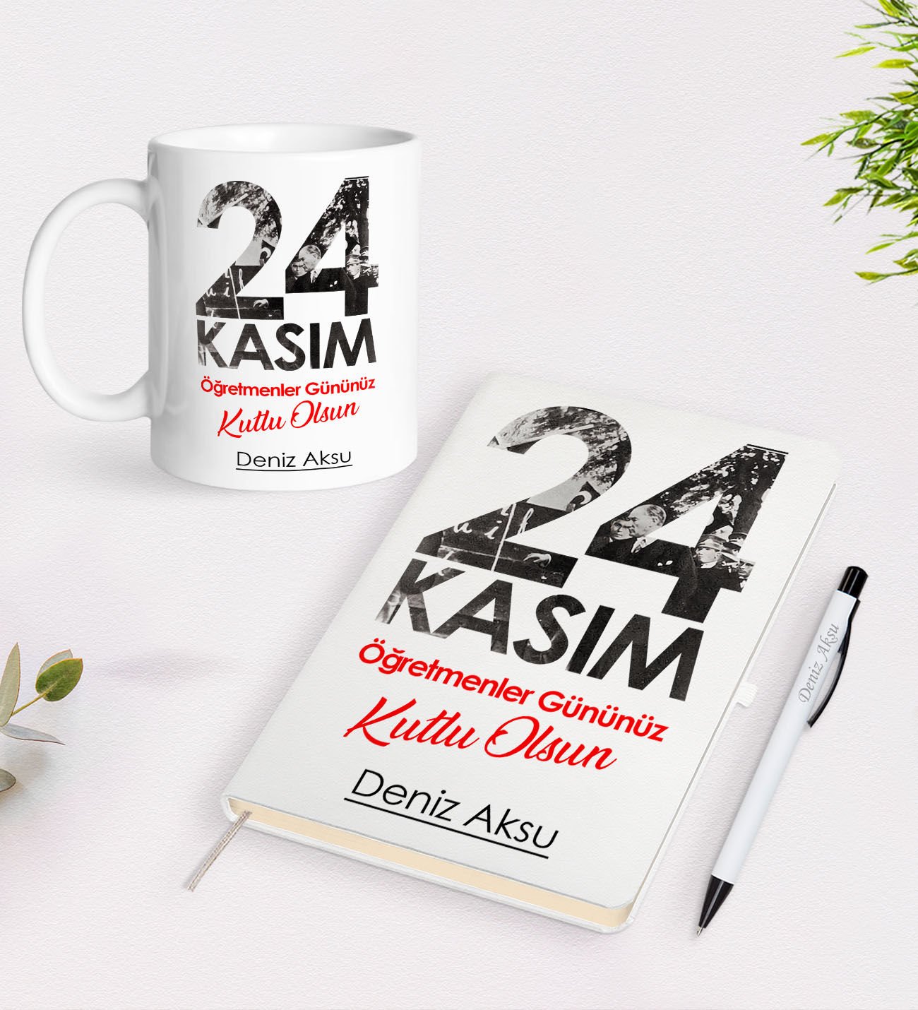 BK Gift Kişiye Özel İsimli Öğretmenler Günü Tasarımlı Defter Kalem Kupa Hediye Seti - 9, Öğretmene Hediye, Öğretmenler Günü