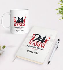 BK Gift Kişiye Özel İsimli Öğretmenler Günü Tasarımlı Defter Kalem Kupa Hediye Seti - 12, Öğretmene Hediye, Öğretmenler Günü