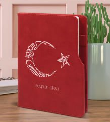 BK Gift Kişiye Özel Kaligrafi Atatürk Tasarımlı Kırmızı Termo Deri Not Defteri 15x21cm-1