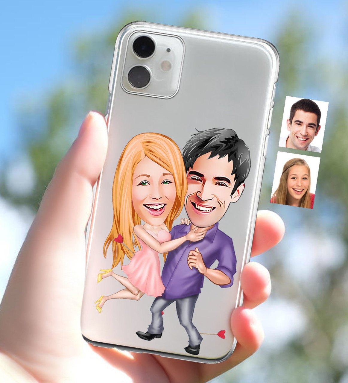 Kişiye Özel Sevgililer Karikatürlü iPhone 11 İnce Şeffaf Silikon Telefon Kapağı-3