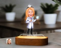 BK Gift Kişiye Özel Kadın Diş Doktoru Karikatürlü Dekoratif 3D Biblo LED Işıklı Gece Lambası-1, Arkadaşa Hediye