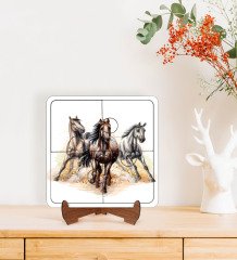 BK Gift Atlar Tasarımlı Ahşap Standlı Puzzle Çerçeve-1