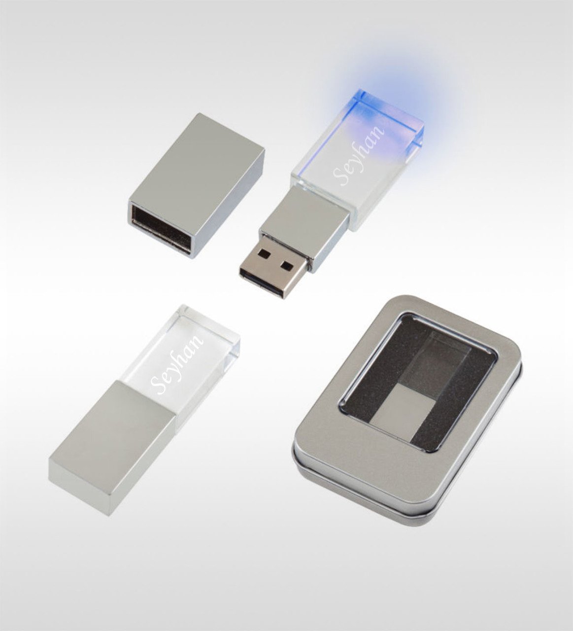 Kişiye Özel F-139-32 Kristal USB Bellek 32 GB (Mavi Işıklı)