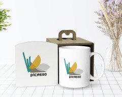 Kişiye Özel Ahşap Kutuda Picasso Style Tasarımlı Beyaz Kupa Bardak-1