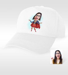 Kişiye Özel Süper Kız Karikatür Beyaz Şapka - 1