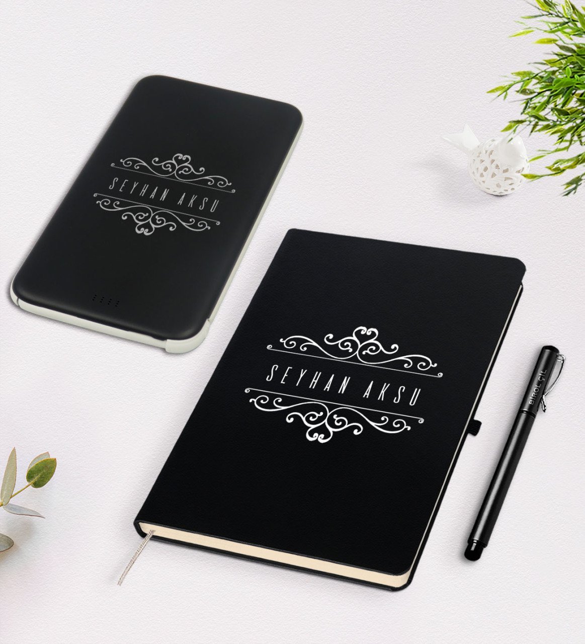 Kişiye Özel İsimli Siyah Defter Kalem 5.000 Mah Powerbank Hediye Seti-9