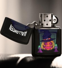 BK Gift Halloween Tasarımlı Renkli Baskılı Siyah Benzinli Metal Çakmak-1